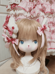 White/Pink Sweet Lolita Plush Bunny Hairclip + Two Bowknot Hairclips