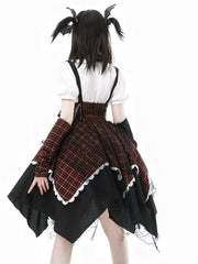White Puff-Sleeve Lolita Blouse with Plaid Bow and Ruffles