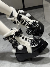 Sweet Rabbit Black Ankle Boots for Lolita - Furry Interior with Bunny Ear Bow & Lace-Up Closure