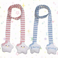 Pink/Blue Y2K Striped Pattern Plush Bowknot Decorated Star Details Scarf