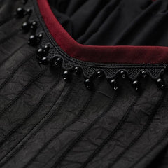 Urban Goth Black Vertical-Stripe Wide-Leg Pants with Waist Beaded Embellishment