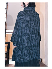 Blue Tie Dye Cheongsam Asymmetrical Cape Jacket with Snake Print