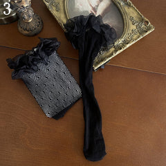 White Lace Ruffle Black Floral Pattern Underknee Stockings/Black Hollow-out Underknee Stockings/Self-tie Straps Leg Warmers/Leg Loop
