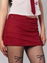 Red Bodycon Mini Skirt with Studded Front & White Embroidered Letter Back