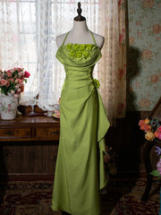Vintage Green Halter Neck Floral Prom Gown Fairy Dress
