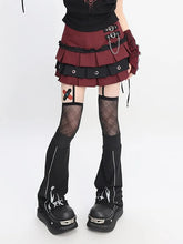 Y2K Red/Pink/Purple Heart Buckles Box Pleat Lined Tiered Skirt