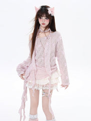 Cherry Blossom Pink Asymmetrical Hem Butterfly Accents Coverup with Free Scarf
