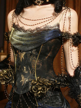 Gold Roses Decorated Black and Gold Goth Boned Corset Top