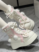 White Sweet Lolita Platform Ankle Boots - Bunny Theme with Plush Lining & Heart Buckle