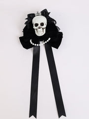 Rhinestoned Crown Black Gothic Halloween Skeleton Bowknots Hairclips