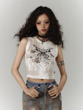 Y2K White Butterfly Print Slim Fit Tank Top