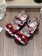 Wine Red Spoon Decorated Bowknot Details Sweet Lolita 5cm High Block Heels