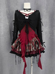 Red Cascading Ruffles Cami Top with Black Coverup Set