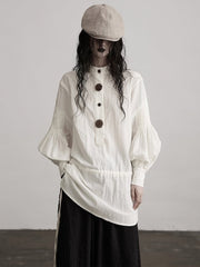 Urban Goth White Drawstring Design Puff Sleeve Shirt