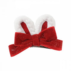 Sweet Lolita Plush Bunny Ear Glitter Red Velvet Bowknot Hairclip