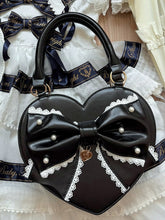 PU Sweet Heart Black Hand/Crossbody Bag with Beaded Decorated Bow & Detachable Strap