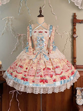 Strawberry Cake Print Yellow Sweet Lolita Dress Long Bell Sleeves One Piece