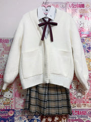 Pink/White Sweet Long Sleeves Knit Cardigan