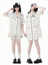 Beige Scalloped Edge Collar Allover Panda Print Pajamas Shirt Dress Panda Plushie