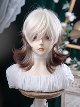 White And Brown Ombre Hair Color 43CM Length Ouji Short Wig With Air Bangs