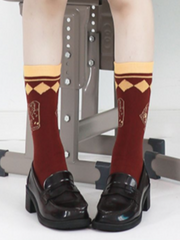 Red & Yellow Diamond Pattern Mid-calf Socks