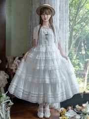 White Square Neckline Tiered Ruffles Elegant Lolita JSK Dress