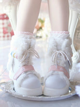 White Bunny Themed Winter Boots - Platform Sole with Plush Ear Accents & Hybrid Fastening