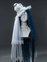 White Goth Halloween Bone and Flowers Cake Hat with Detachable Veil