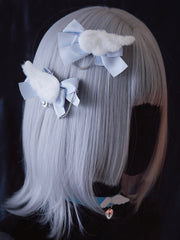 Star Charm Handmade Plush Angel Wings White and Blue Bowknot Hairclips