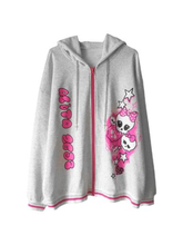 Pink Letter and Skull Print Zip Hoodie