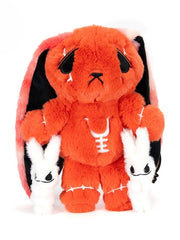 Tangerine Orange Guro Kawaii Anxious Bunny Plush with Two Little Bunny Plushies & A Canvas Bag