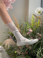 White/Black/Pink Lace Cuff Calf Socks with Bow Decoration