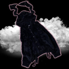 Jirai Kei Black Lace-up Detail Landmine Style Rabbit Ears Hooded Cardigan