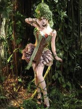 Clearance - Size M for Bust 86cm Brown and Green Asymmetrical Design Forest Fairy Goth Branch Corset