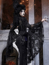 Black Bell Sleeves Lace Shrug with Bead Chains and Sparkling Sequins