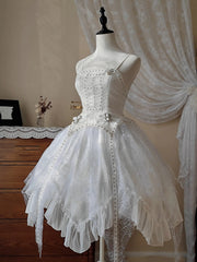 White Irregular Spider Web Overlay Shiro Gothic Lolita Dress Studs Design and Buckles