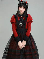 Black Lace-Trimmed Lolita Overdress with Embroidered Pocket