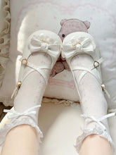 Sweet Lolita White Mary Jane Shoes with 2.5cm Heel, Lace Trim & Top Bow