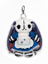 White & Blue Guro Kawaii Rabbit Keychain - Scar Embellishments, Skeleton Print Ears & Striped Pattern