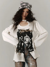 White Distressed Top with Cutout Shoulder and Zipper Detail