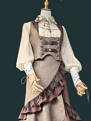 Coffee Steampunk Lolita Waistcoat with Button Details