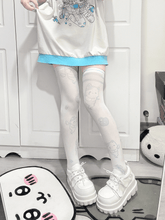 Aqua Blue Cat Print Socks - Yami Kawaii Over-the-Knee Length