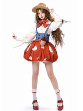 Mushroom Bubble Skirt Red and Blue Sweet Lolita Overall Dress with Acorn Belt