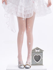 White Semi-sheer Star Print Lolita Tights
