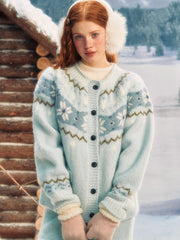 Vintage Snowflake Pattern Light Blue Knit Cardigan