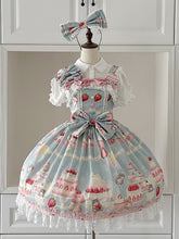 Strawberry Cake and Hamster Print Blue Sweet Lolita Dress