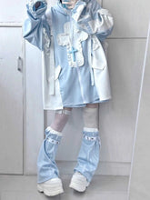 Tenshi Kaiwai Light Blue Yami Kawaii Cross Cat Ear Hoodie+Shorts Set