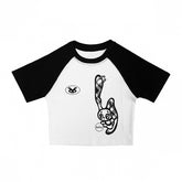 Y2K Black and White Colorblock Design Cropped Graphic T-Shirt
