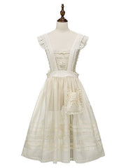 Beige Lace-Trimmed Lolita Overdress with Embroidered Pocket