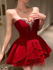 Vintage Red Velvet Sweetheart Mini Dress
